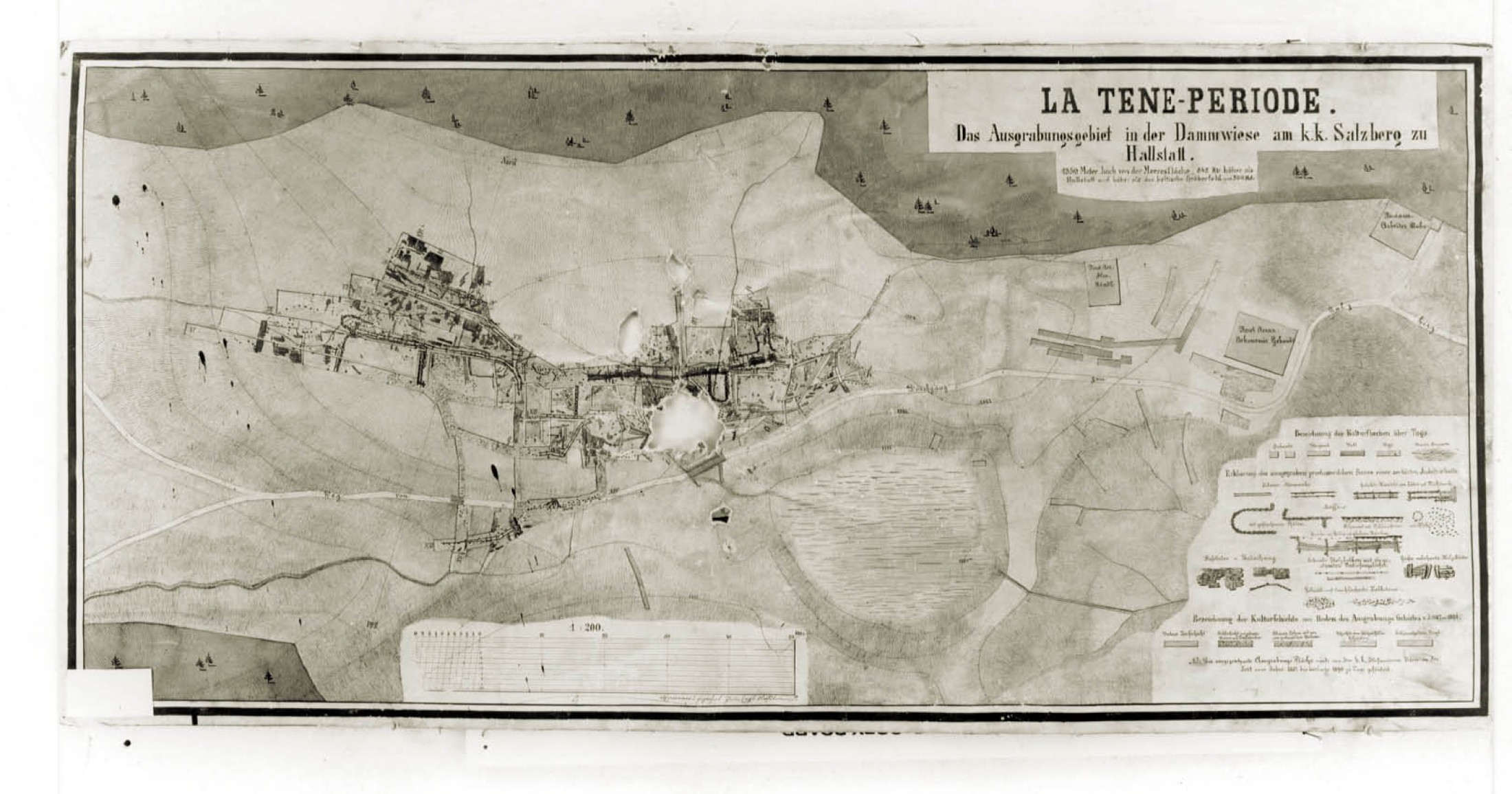: Plan zum Ausgrabungsgebiet auf der Dammwiese von 1887 bis 1890 (Bild: Museum Hallstatt)