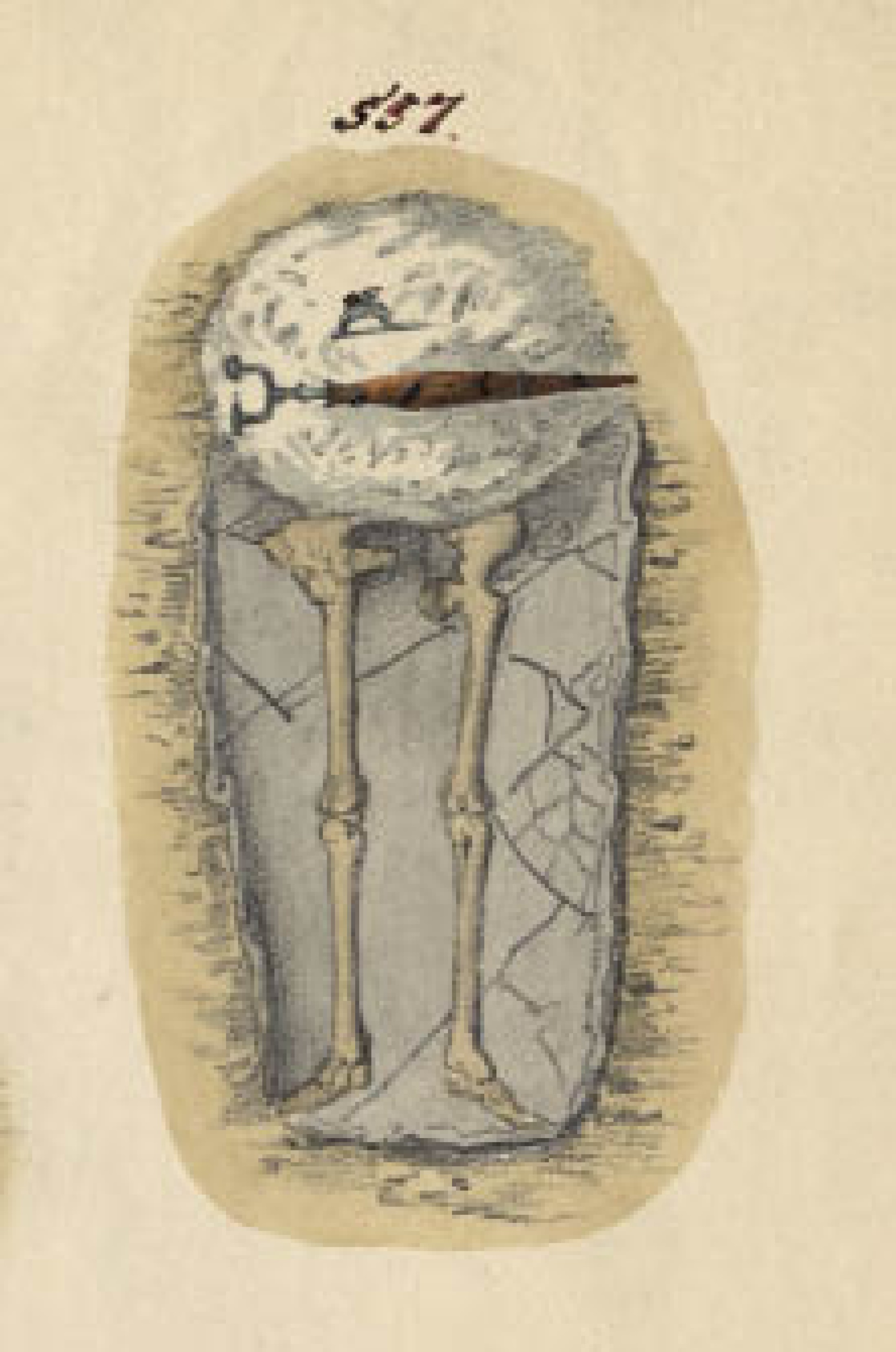 : Detail eines Aquarells aus der Grabungsdokumentation von J. G. Ramsauer mit der Darstellung einer sogenannten „Teilverbrennung“ (Bild: Fundaktenarchiv PA NHM)