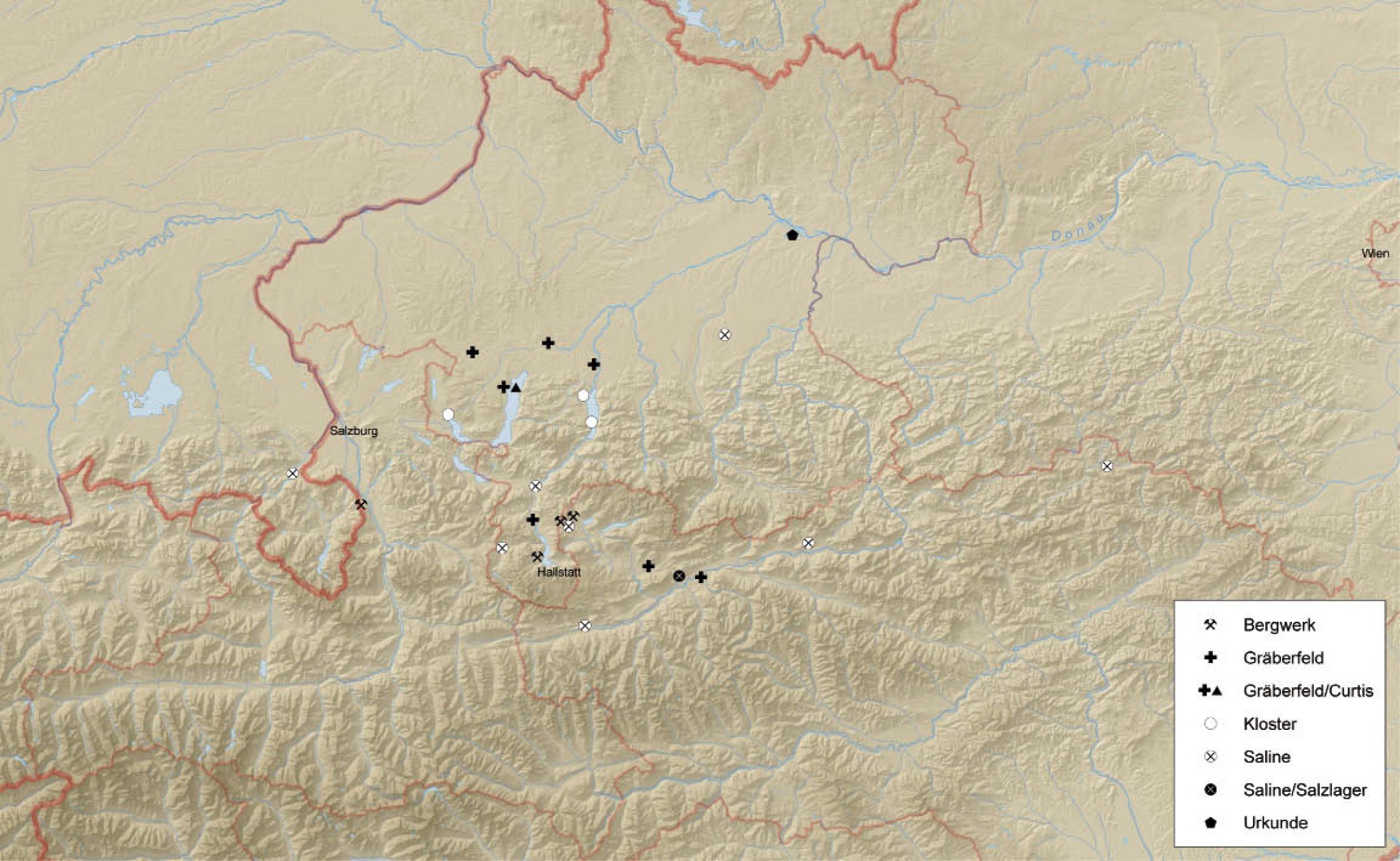 : Frühmittelalterliche Fundorte im Salzkammergut. (Bild: K. Löcker - D. Ruß)