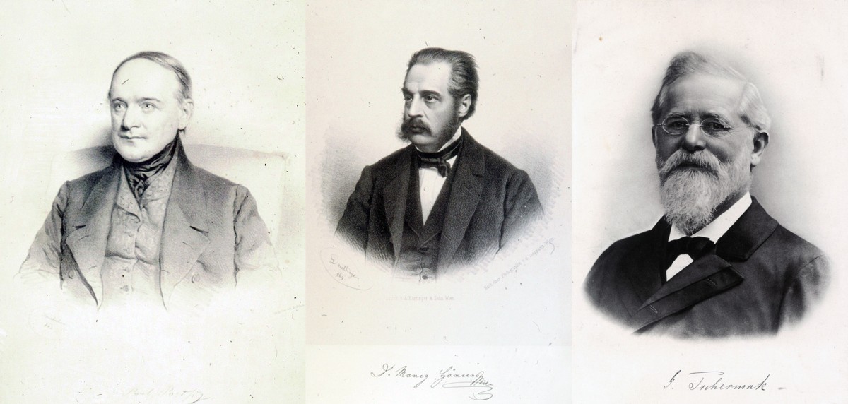 : Paul Partsch (links), Moriz Hoernes (mitte) und Gustav Tschermak (rechts).

