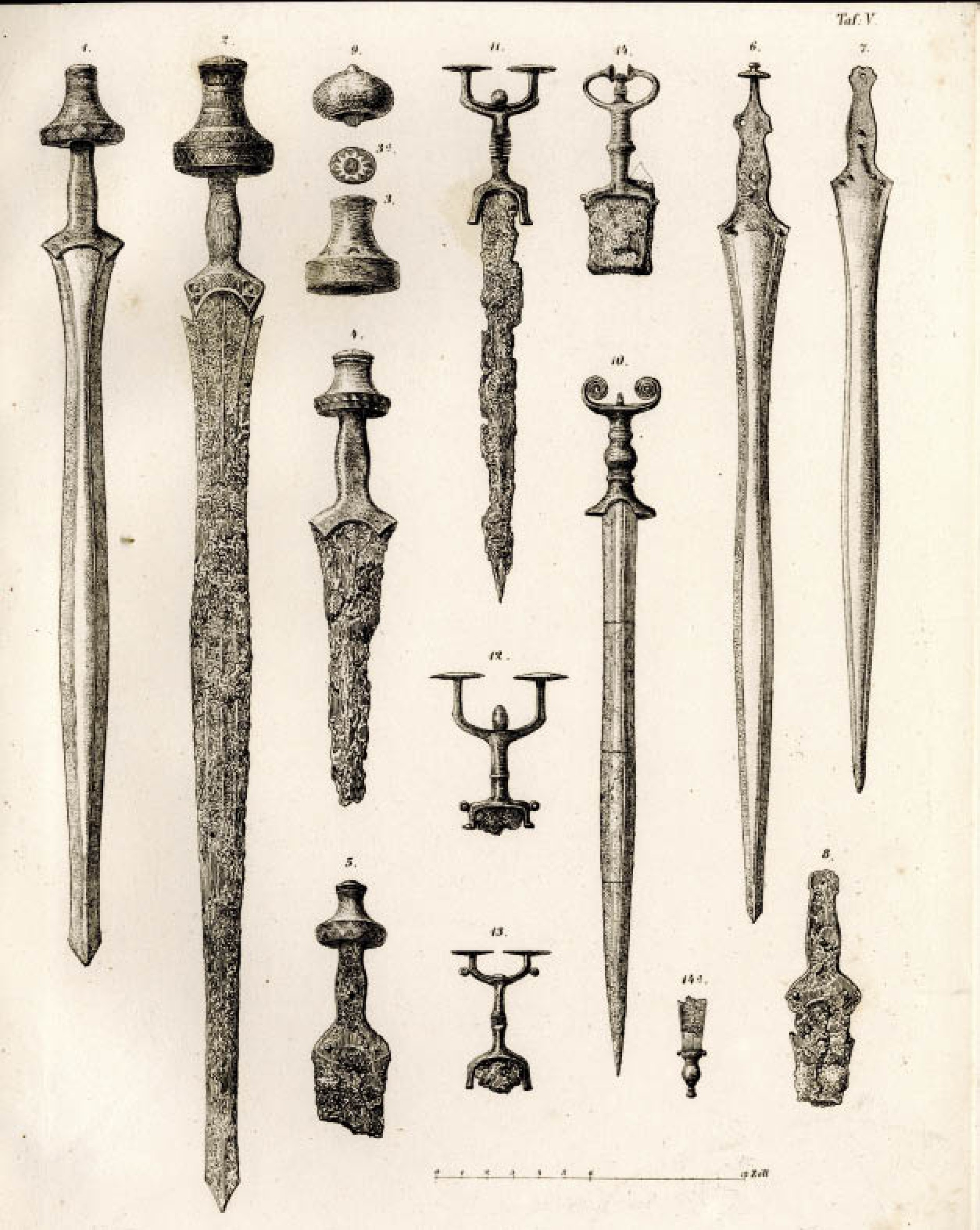 : Abbildungen aus der ersten umfassenden Dokumentation Eduard v. Sackens 1868 (Bild: Sacken E. v. (1868): Das Grabfeld von Hallstatt in Oberösterreich und seine Alterthümer. Wien.)