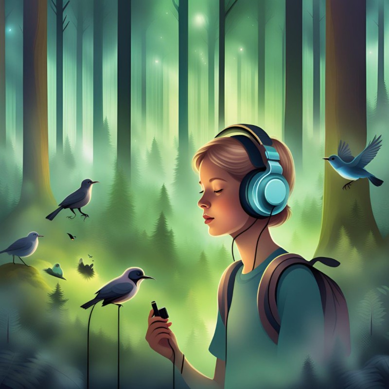 : AI image of a girl independently collecting data in the forest © generated by Irene Gianordoli