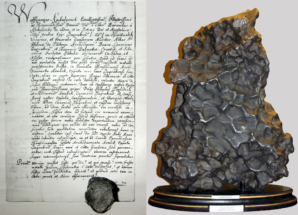 Protokoll von Bischof Klobuczezky und Generalvikar Wolfgang Kukuljevic & der Hraschina-Meteorit.